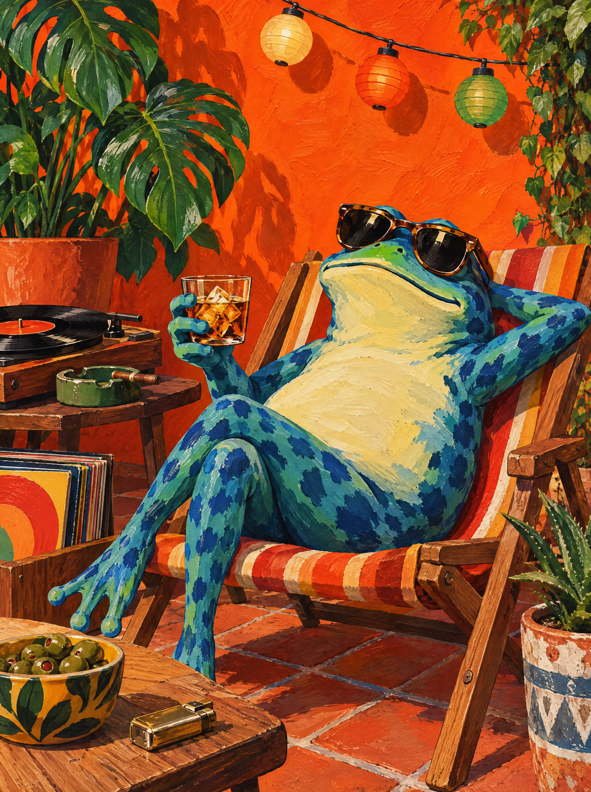 Deckchair Frog And Lanterns
