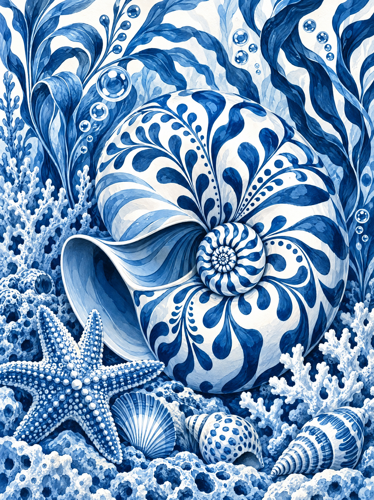 Delft Blue Nautilus Shell