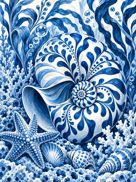 Delft Blue Nautilus Shell