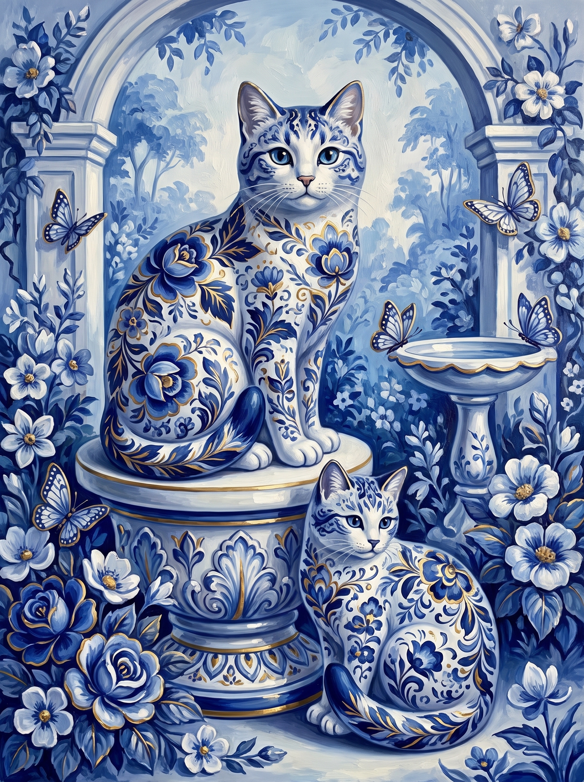 Delft Cats In The Garden