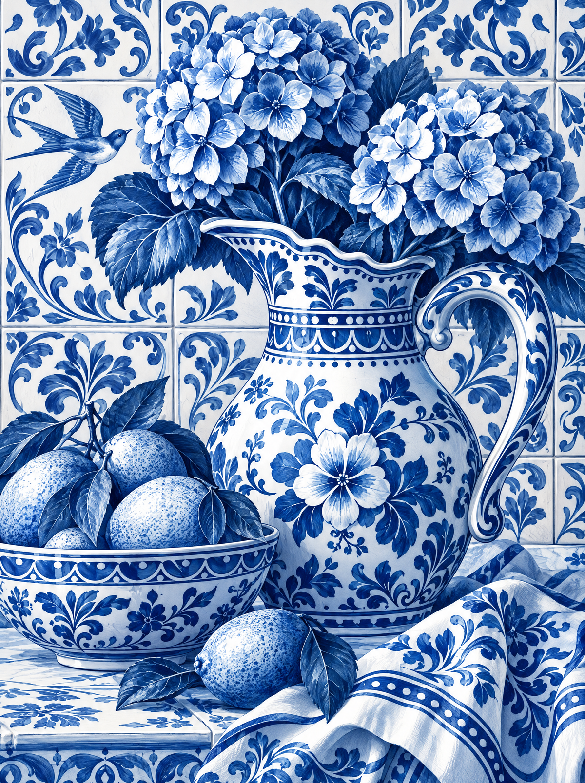 Delft Hydrangeas And Lemons