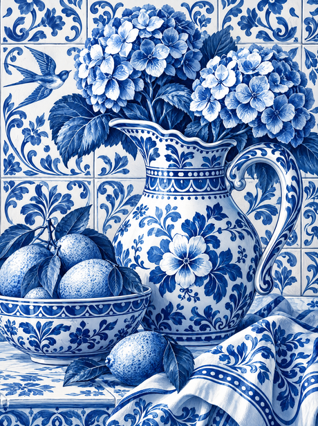 Delft Hydrangeas And Lemons