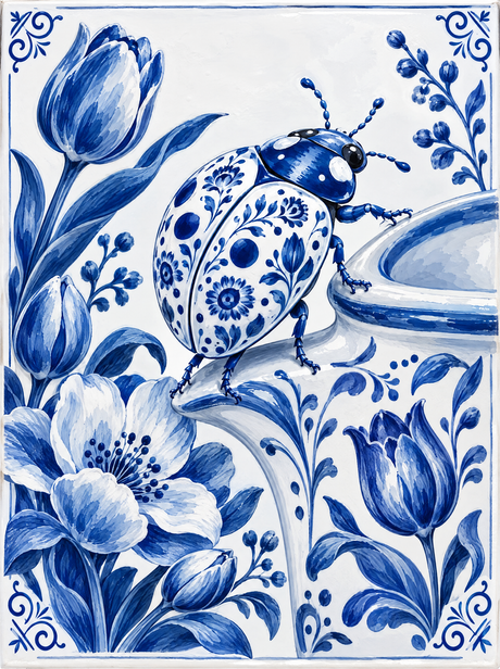 Delft Ladybug And Tulips