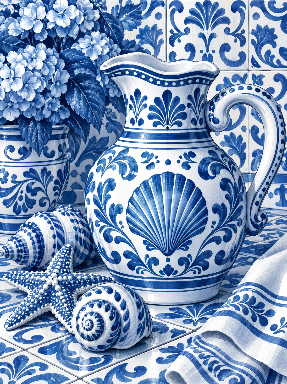 Delft Pitcher And Seashells