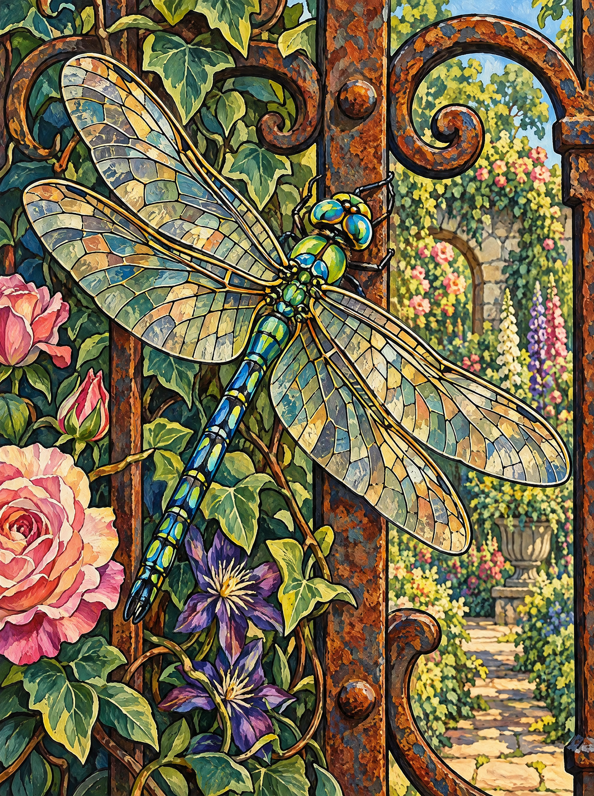 Dragonfly On The Garden Gate