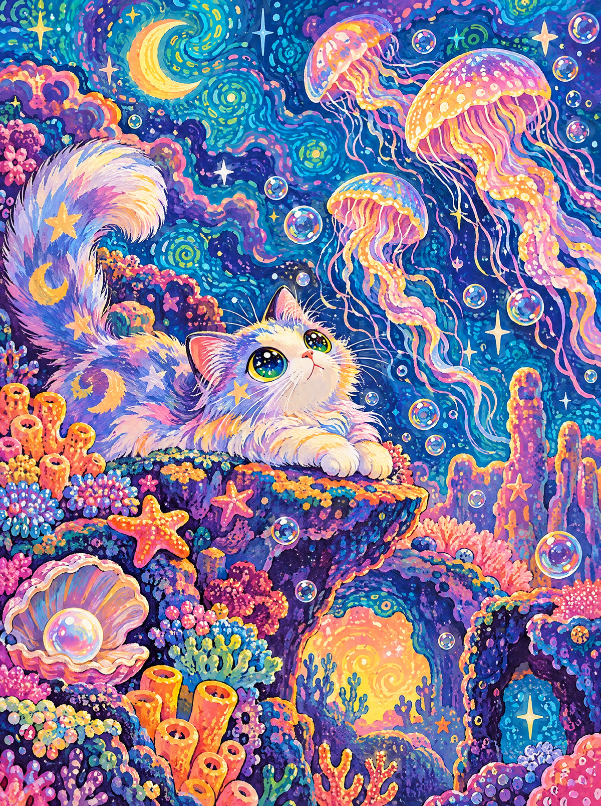 Dreaming Cat And Jellyfish