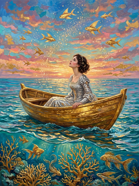 Dreaming In A Golden Boat (150 Color Diamond Painting)