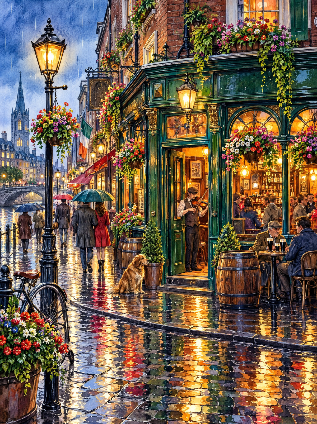 Dublin Pub Fiddler In Rain