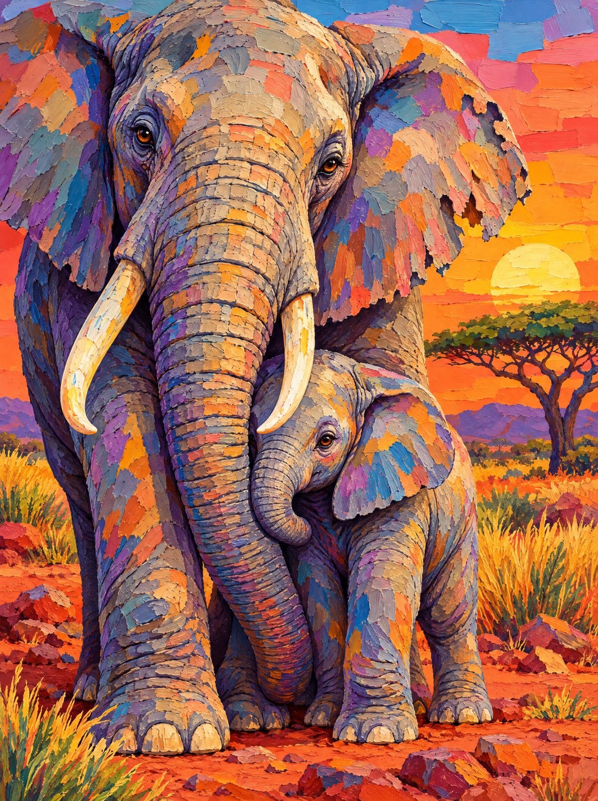 Elephant Matriarch And Calf