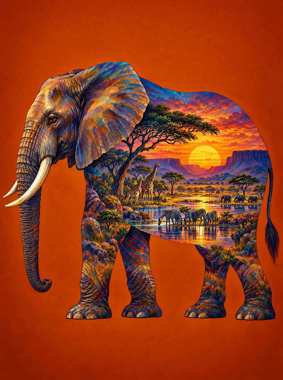 Elephant Savanna Waterhole Sunset