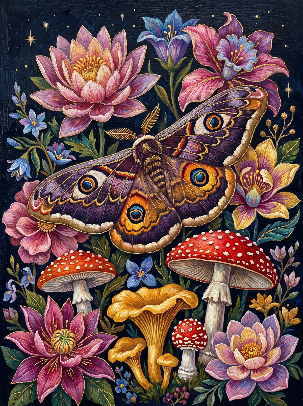 Eyed Moth And Toadstools
