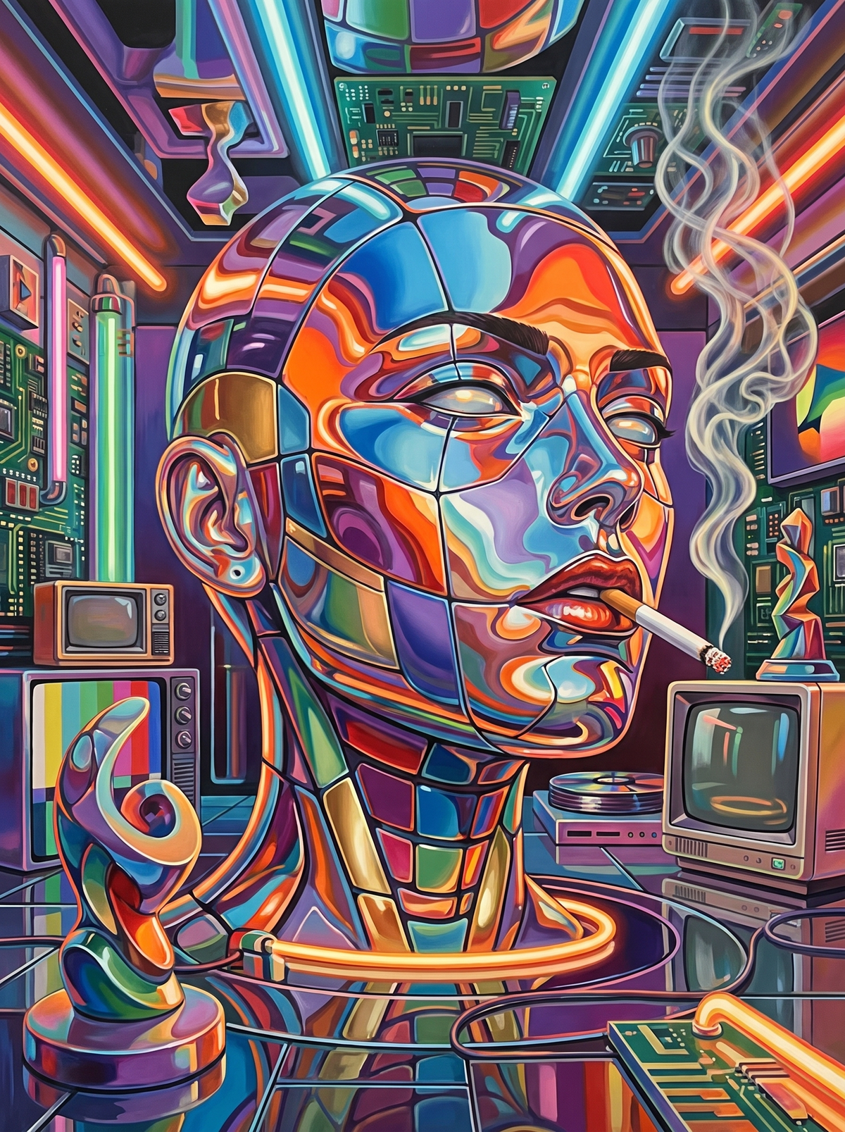 Faceted Head With Cigarette