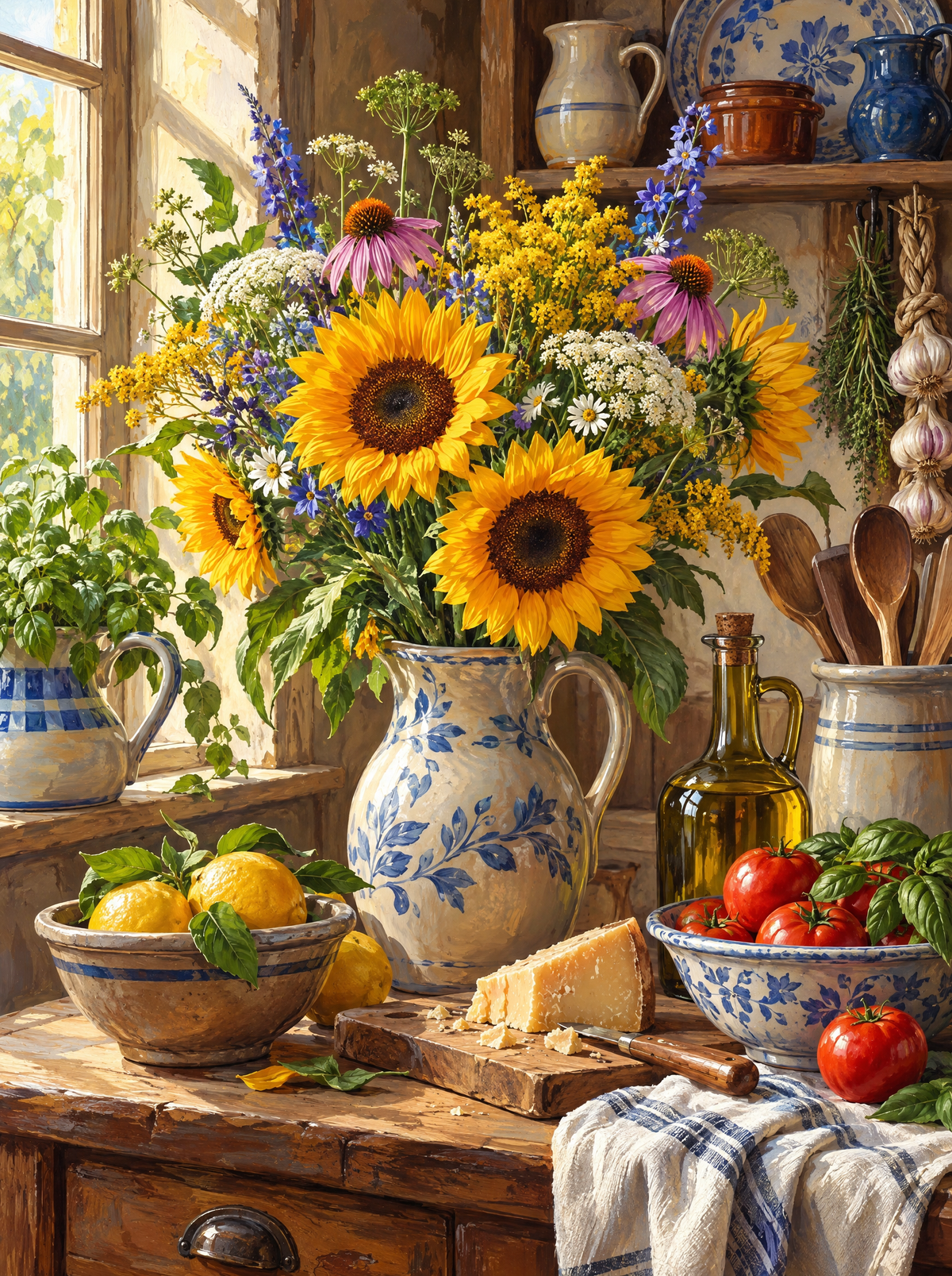 Farmhouse Kitchen With Sunflowers