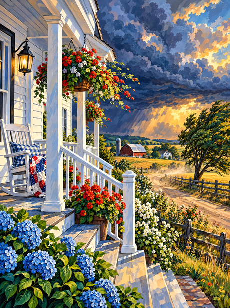 Farmhouse Porch Before The Storm (150 Color Diamond Painting)