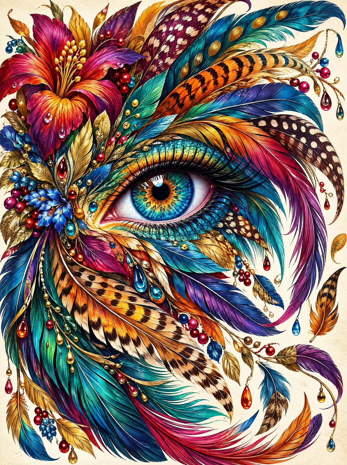 Feathered Eye And Hibiscus