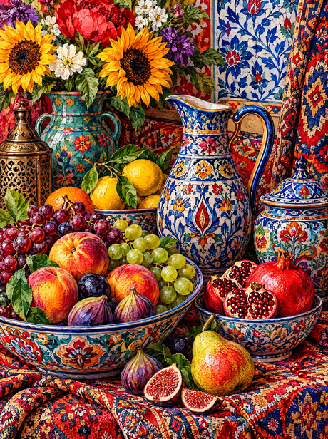 Figs Pomegranates And Iznik Blue (150 Color Diamond Painting)