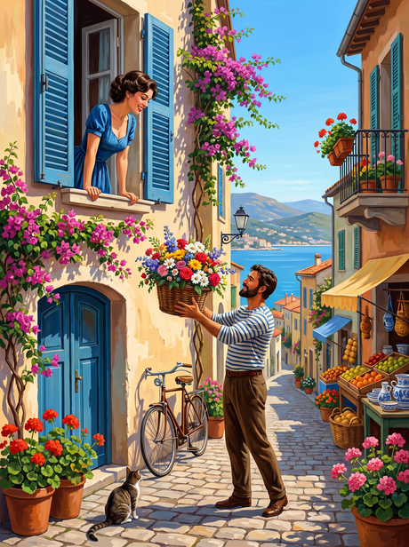 Flower Basket To The Window (150 Color Diamond Painting)