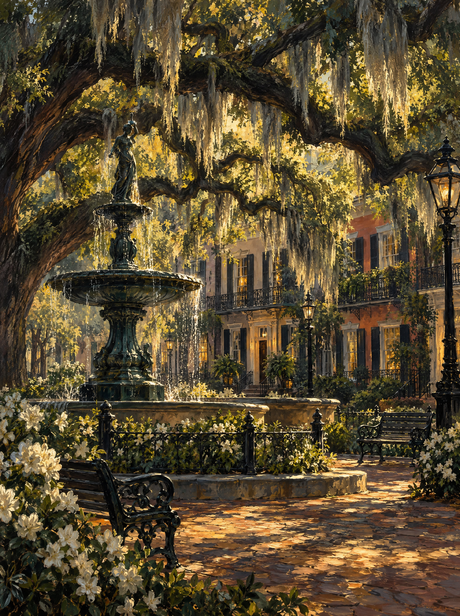 Fountain Under Spanish Moss