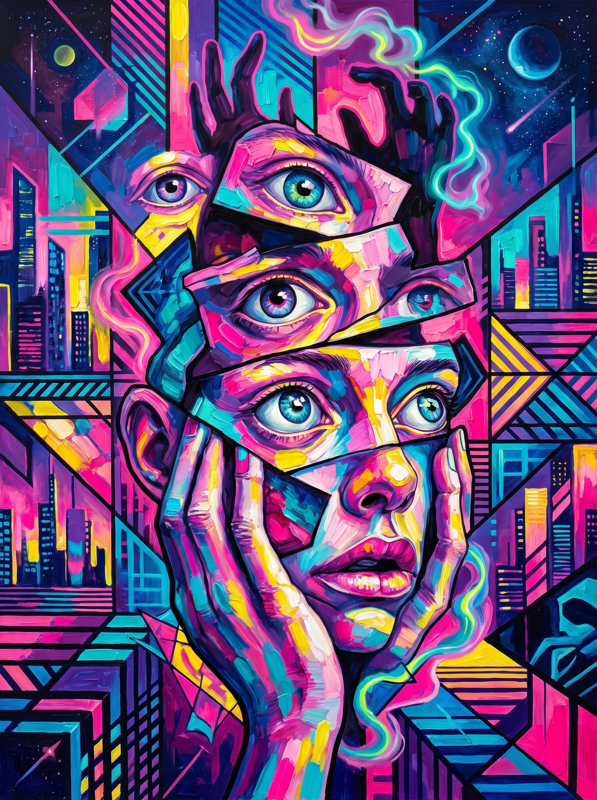 Fractured Neon Face