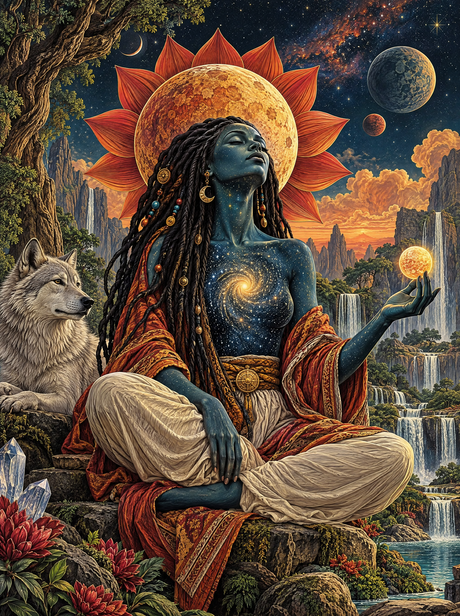Galaxy Goddess And Wolf