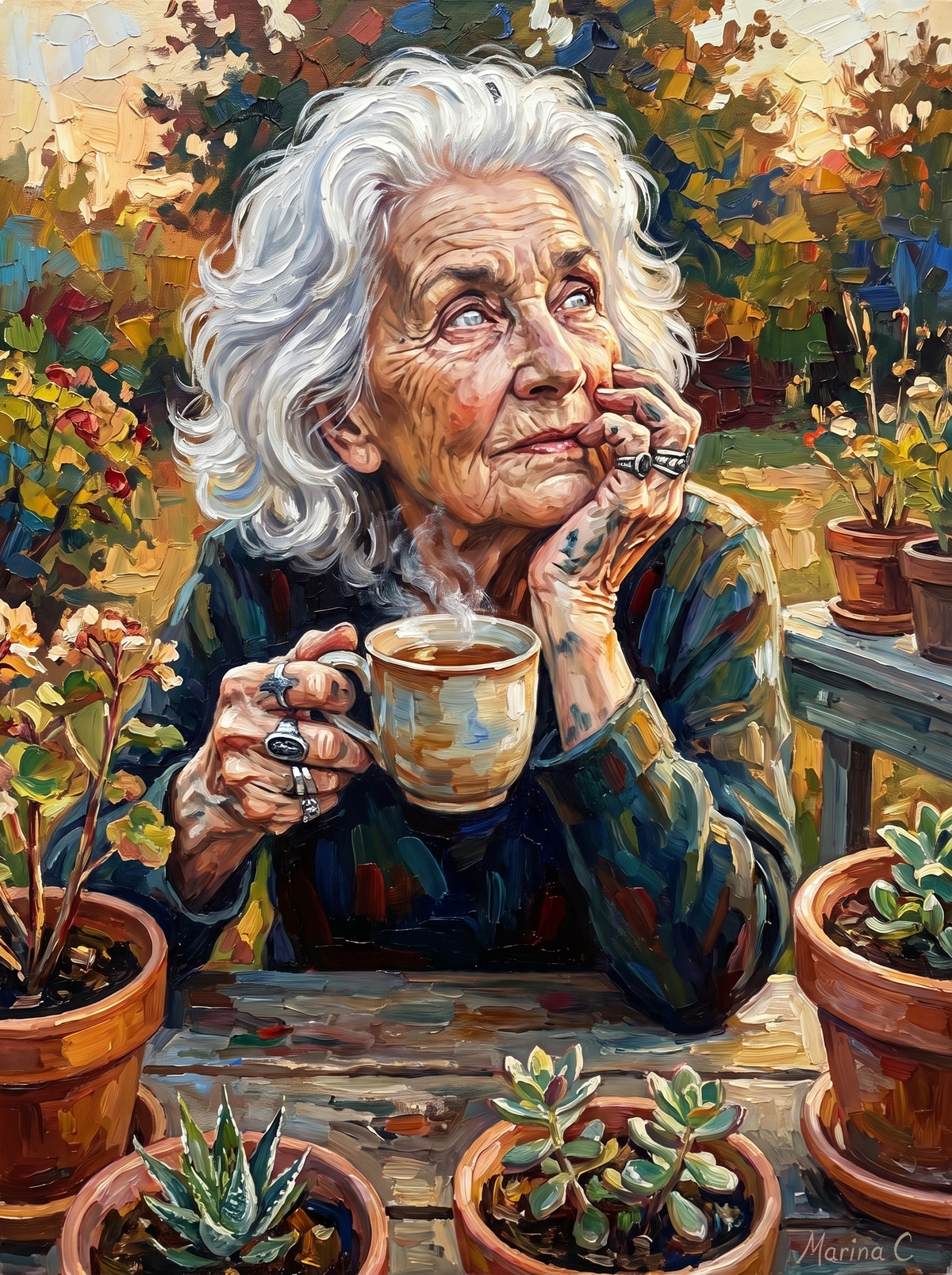 Gardener With Her Morning Tea
