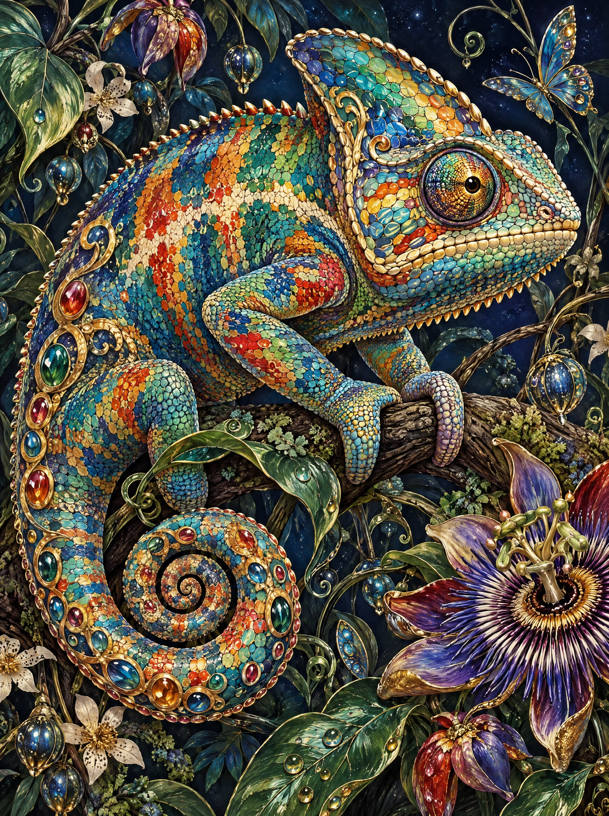 Gemstone Chameleon At Night