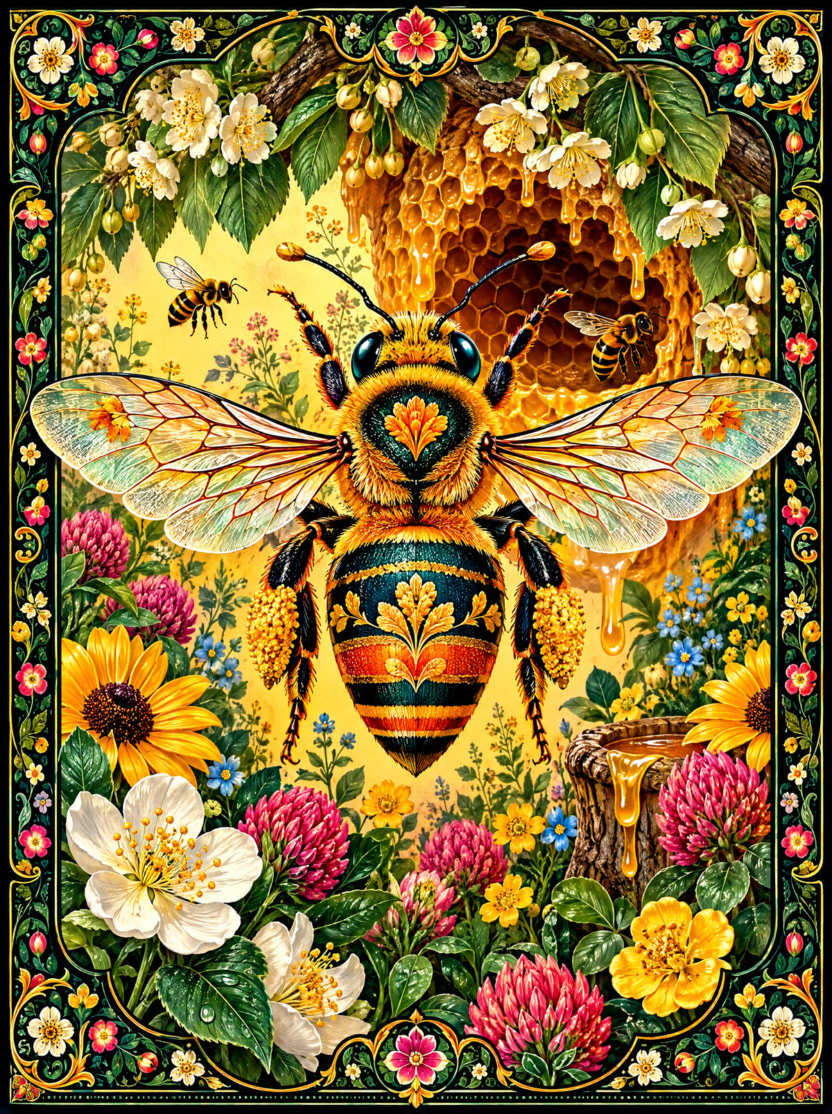 Gilded Bee And Honeycomb