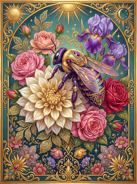 Gilded Bee On Blooms