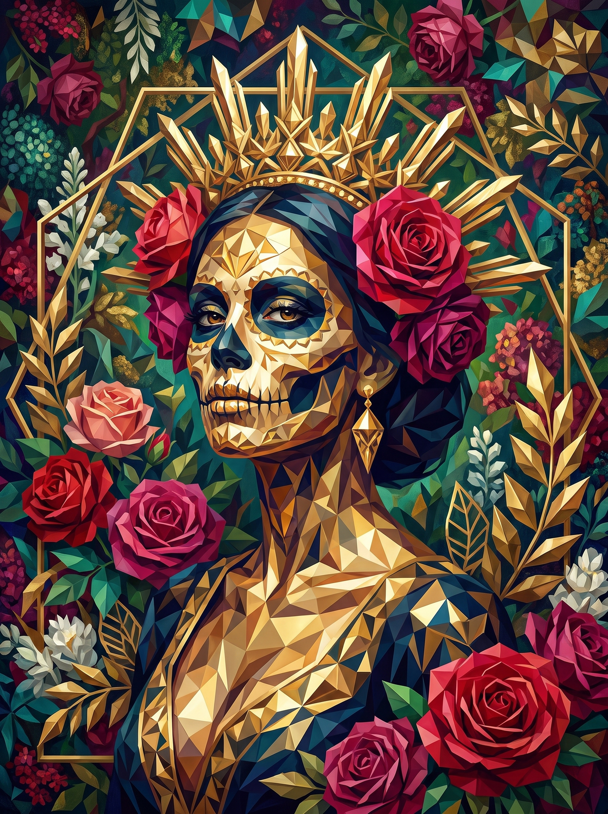 Gilded Catrina With Roses
