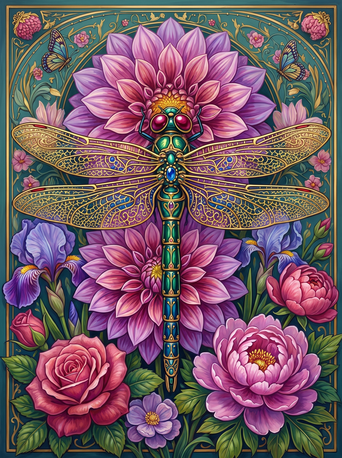 Gilded Dragonfly Nouveau Panel