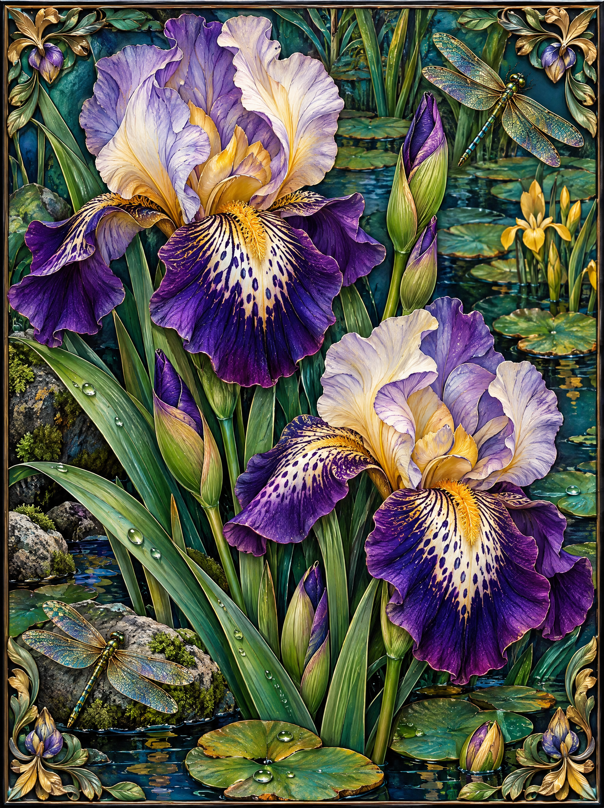 Gilded Iris Pond Panel