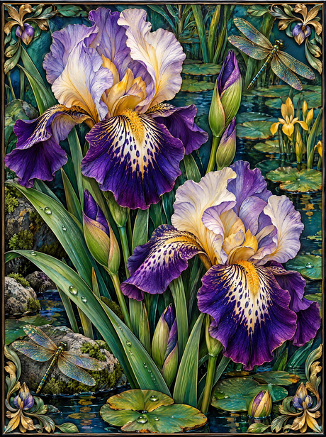 Gilded Iris Pond Panel