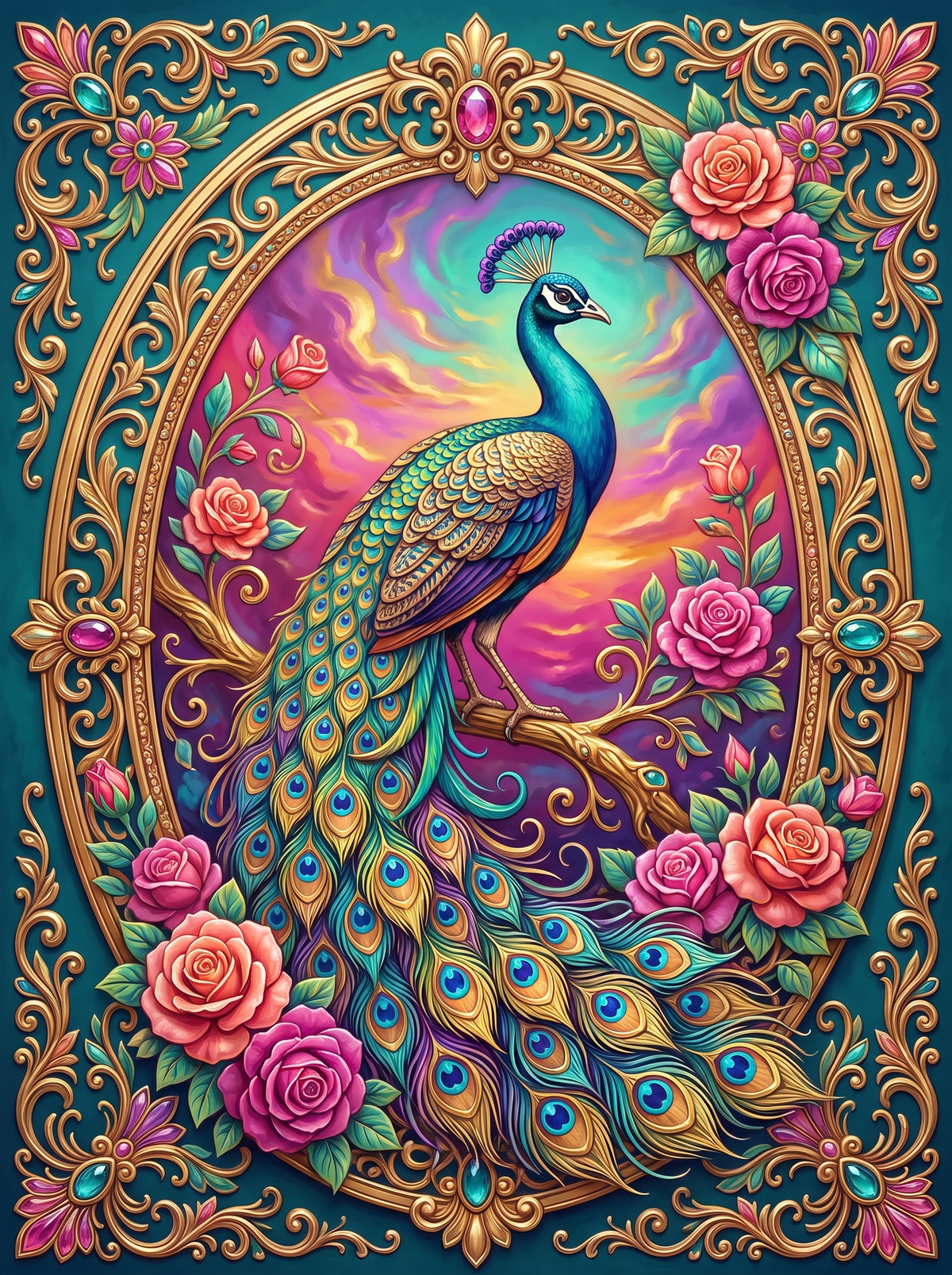 Gilded Peacock Cameo