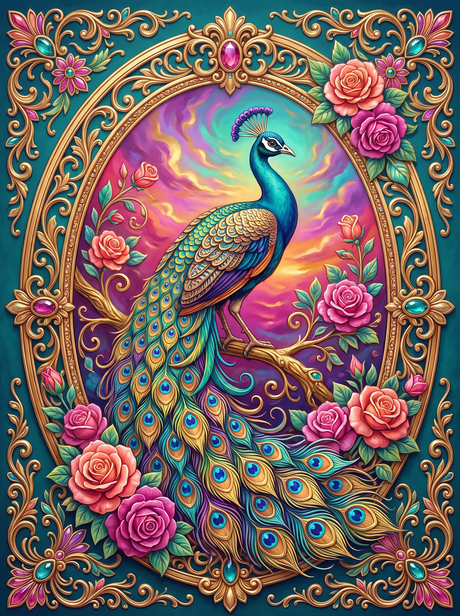 Gilded Peacock Cameo (150 Color Diamond Painting)