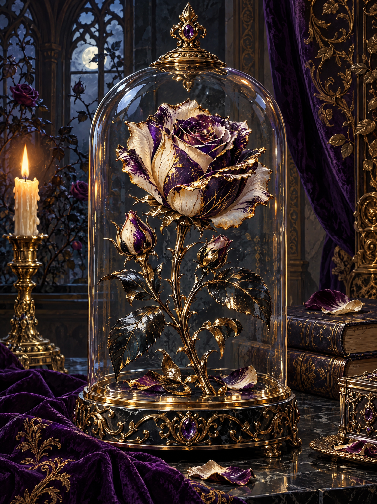 Gilded Rose Under Glass