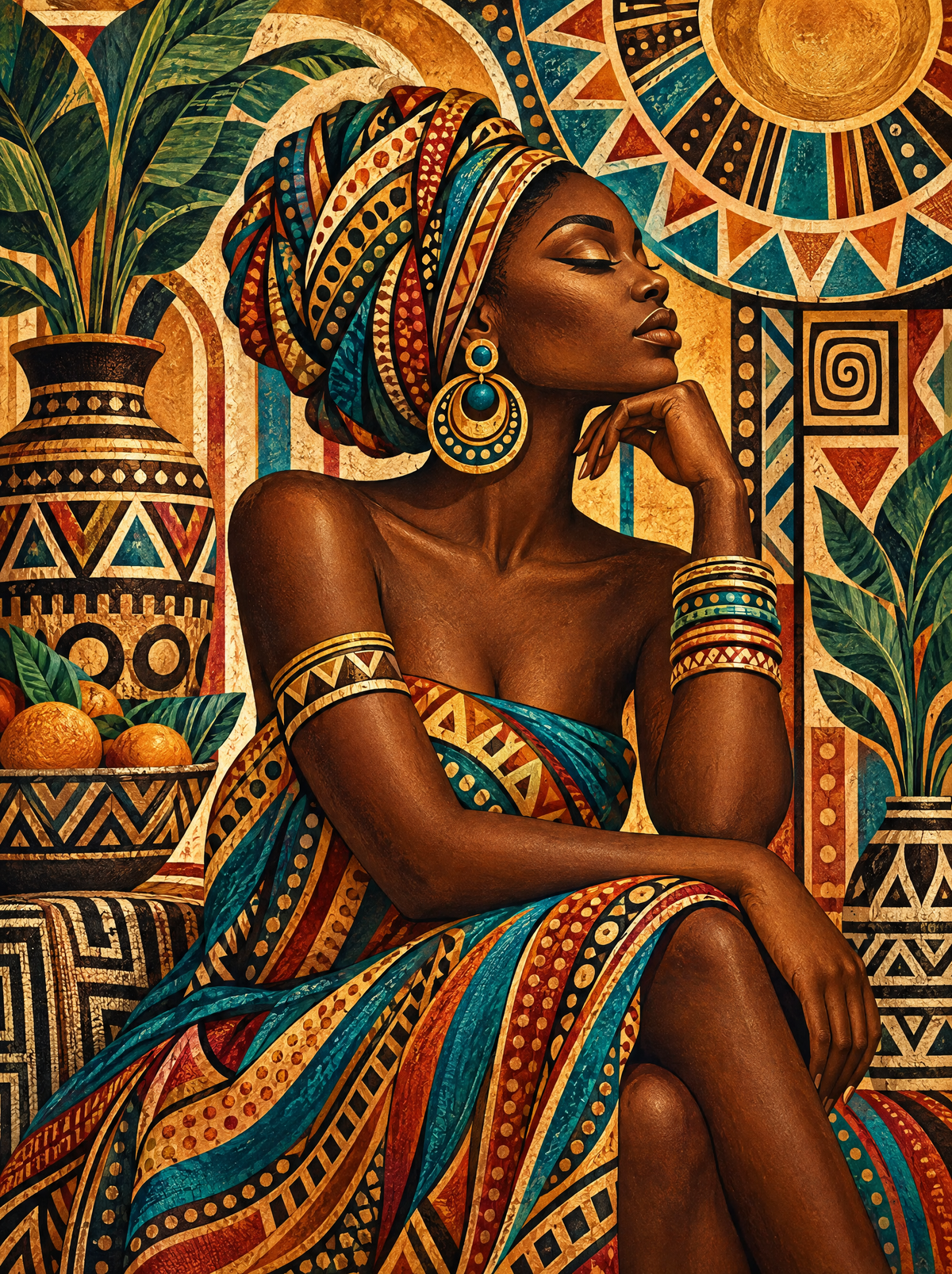 Gold Hoops And Headwrap