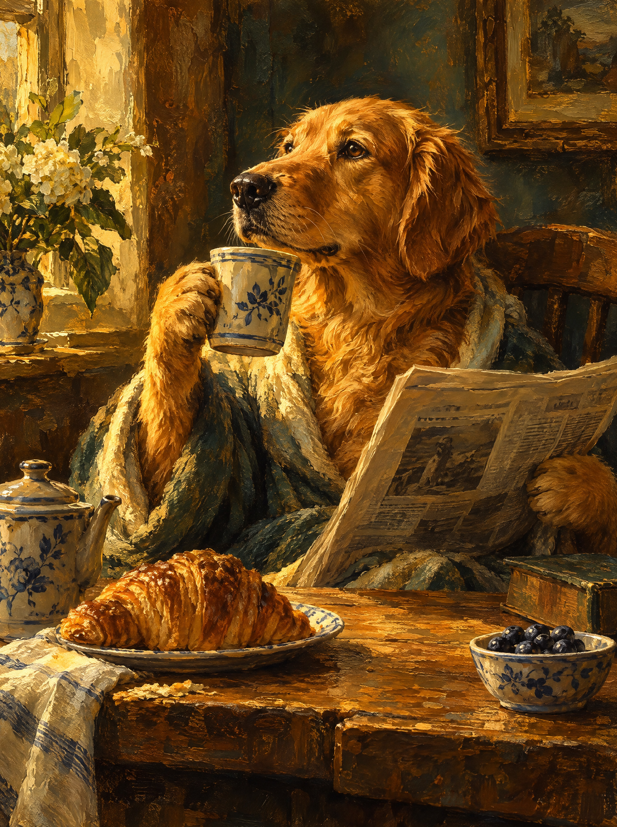 Golden Retriever Reads The Paper