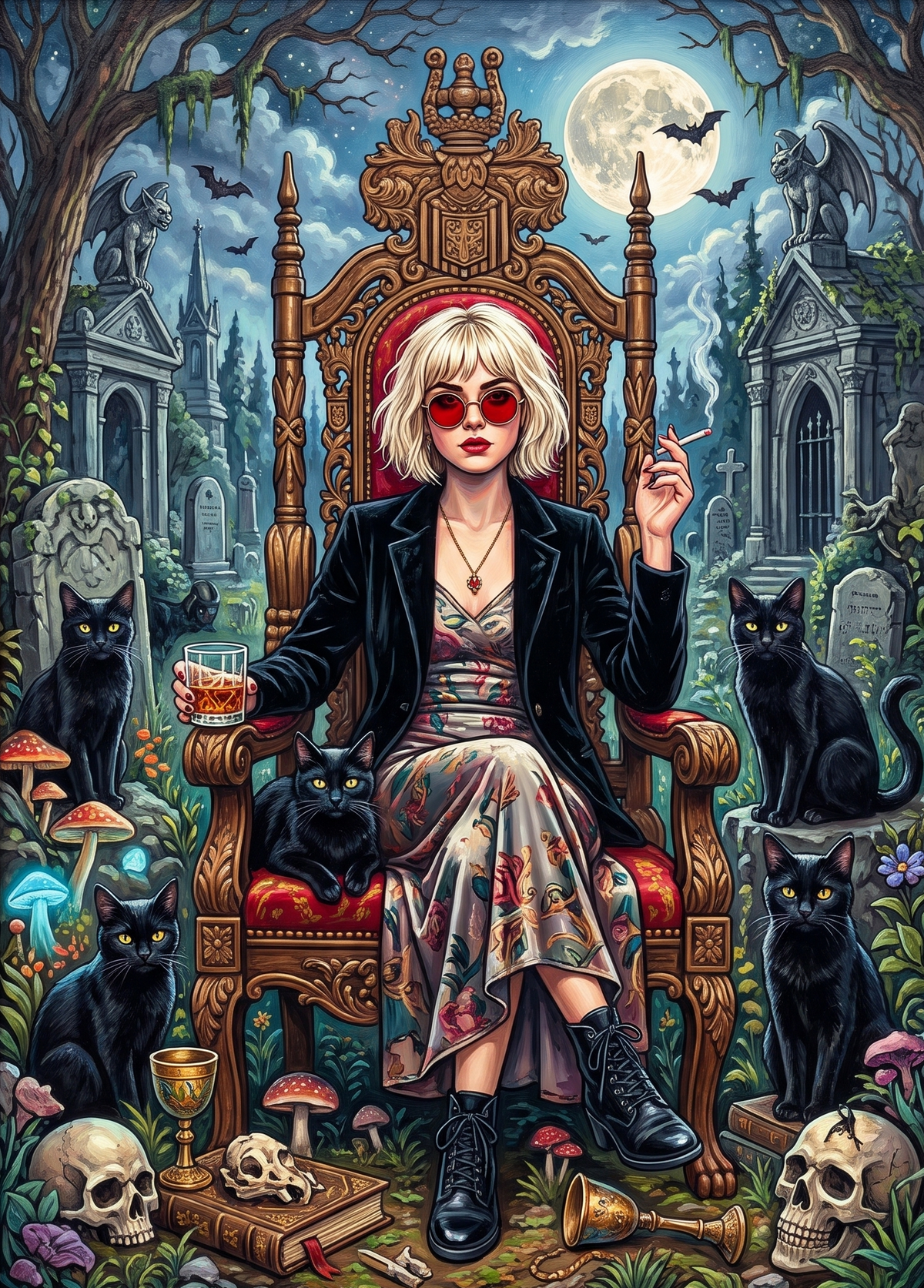 Graveyard Throne And Black Cats