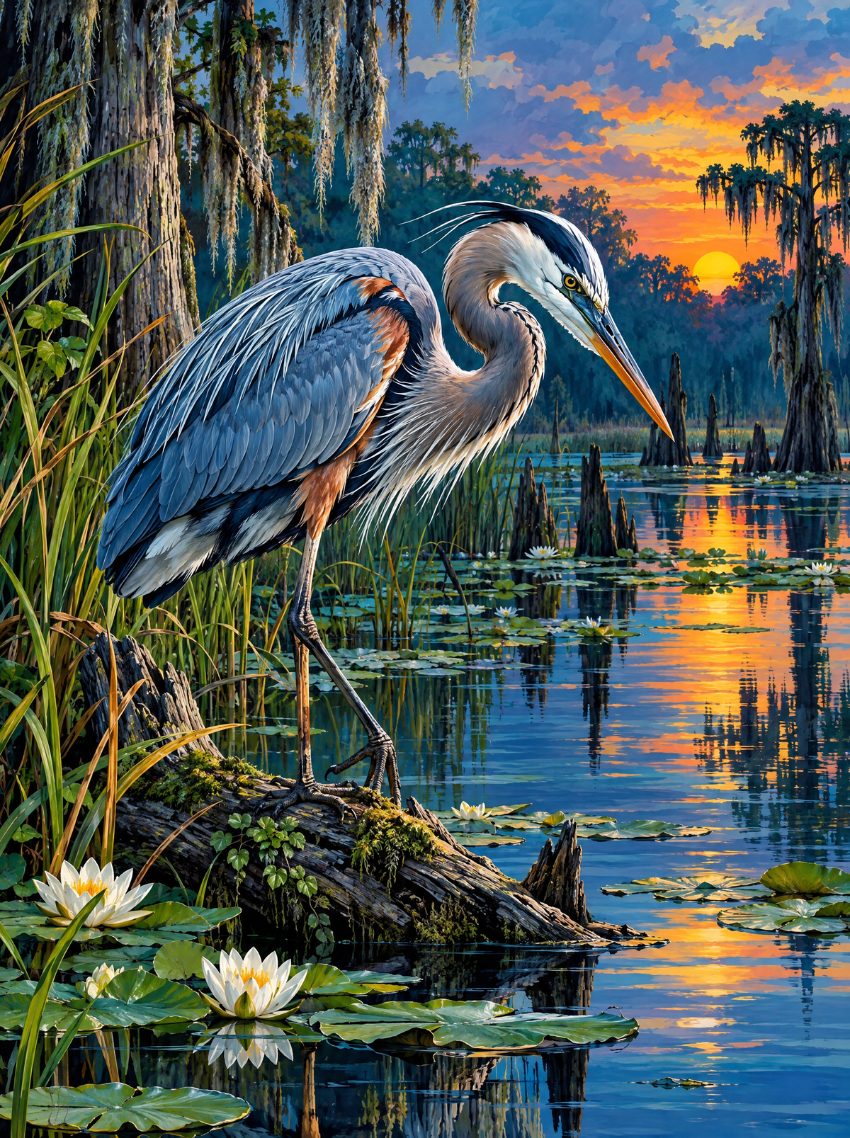 Great Blue Heron At Dusk