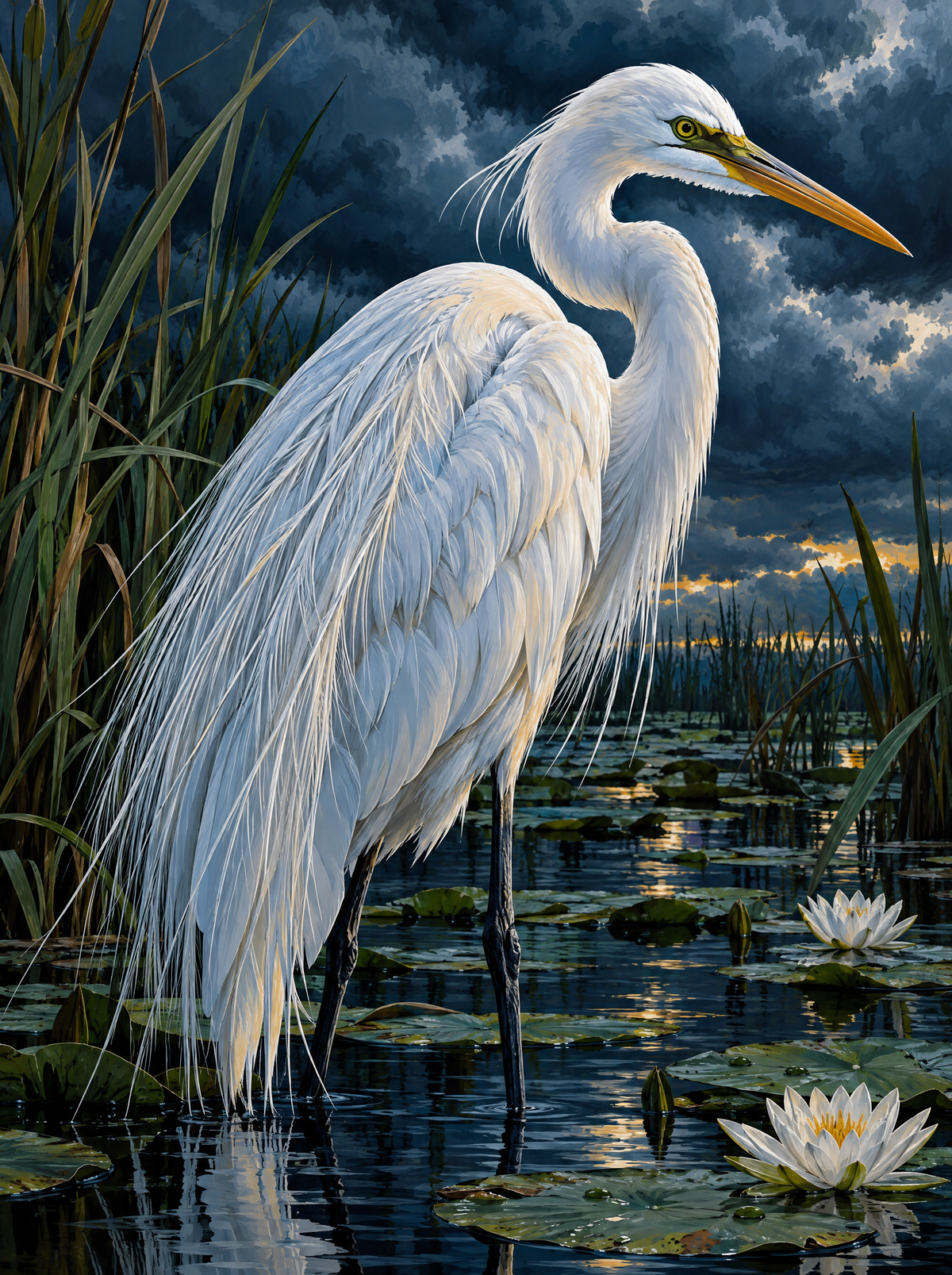 Great Egret At Dusk