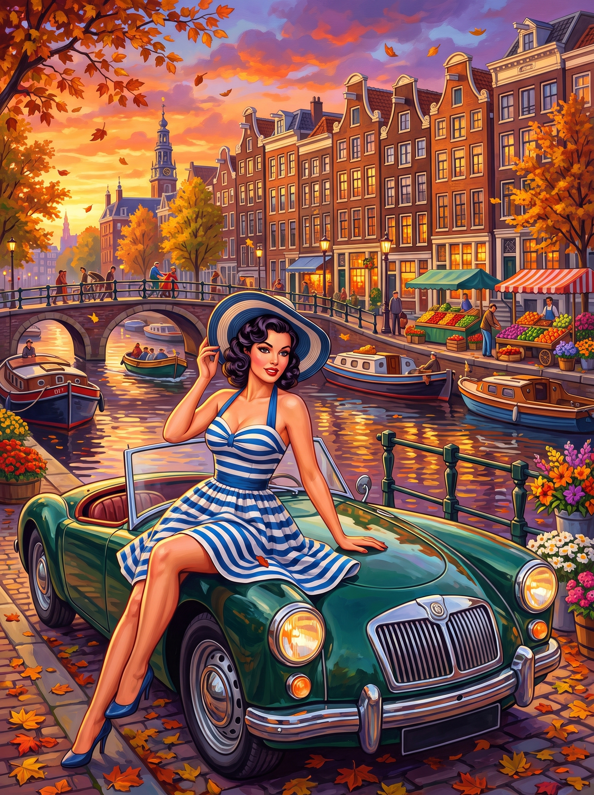 Green Roadster On Amsterdam Canal