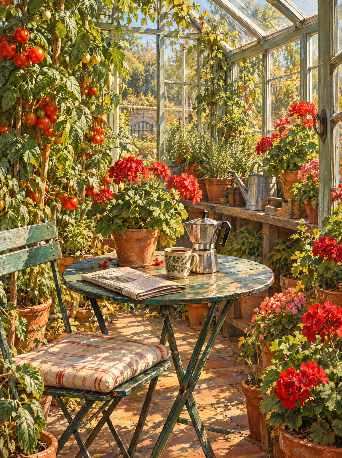 Greenhouse Coffee And Geraniums