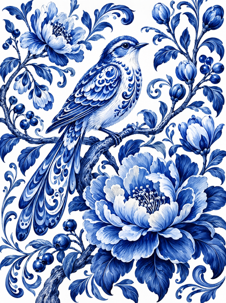 Gzhel Blue Songbird