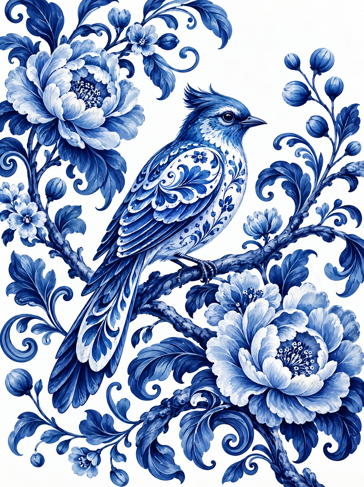 Gzhel Crested Bluebird