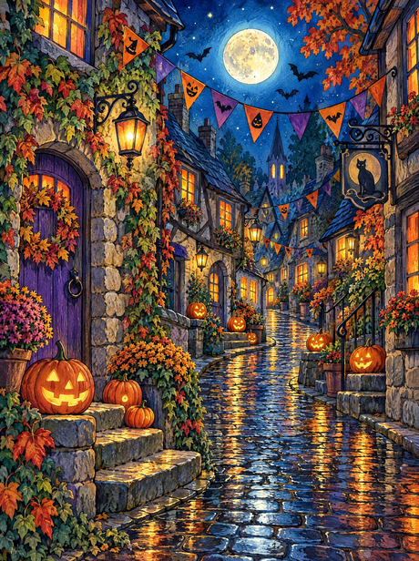 Halloween Village Street (150 Color Diamond Painting)