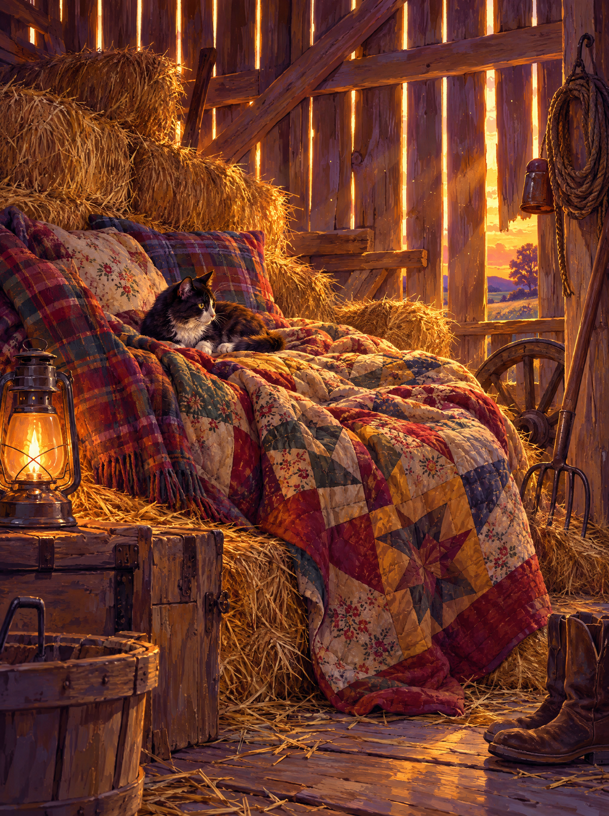 Hay Loft Quilt And Cat