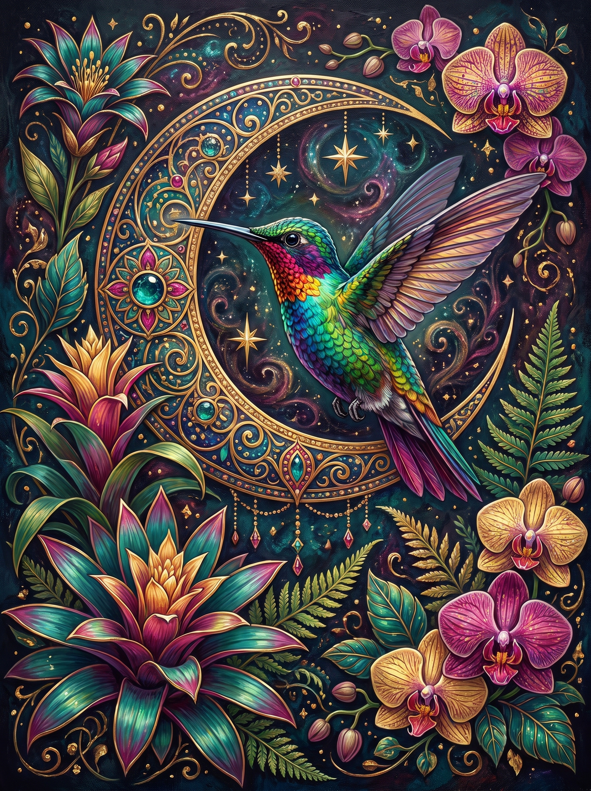 Hummingbird On Crescent Moon