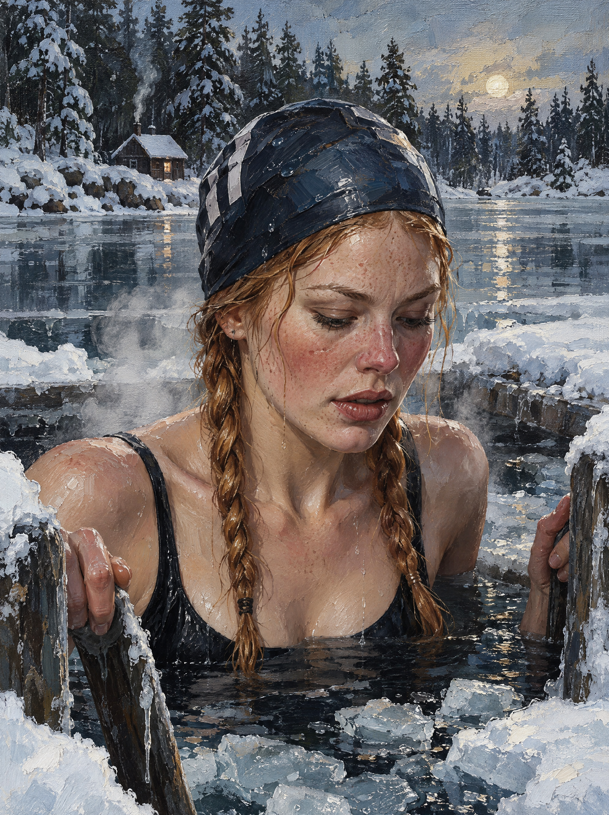 Ice Plunge Under Moonlight