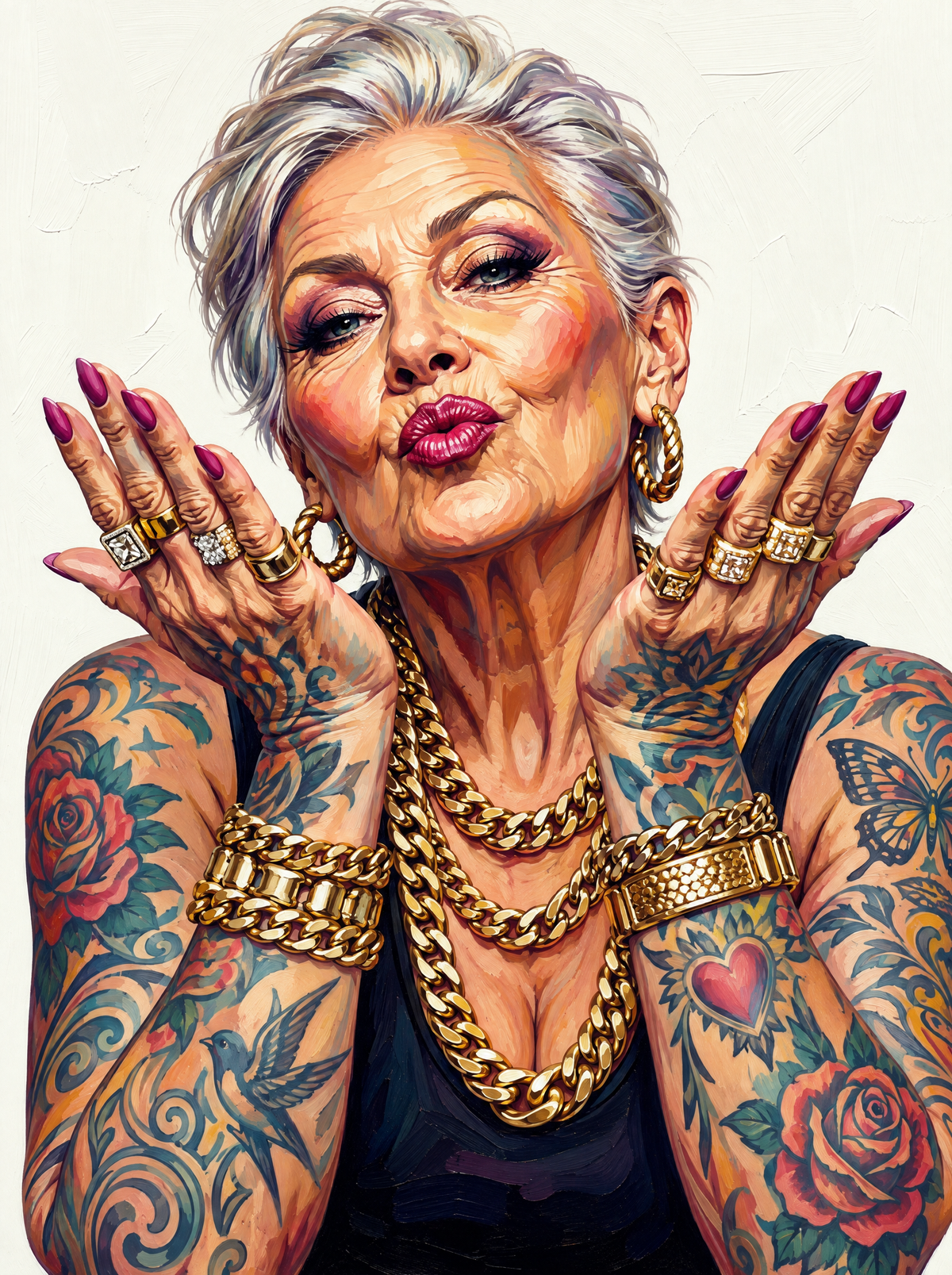 Inked Grandma Blowing a Kiss