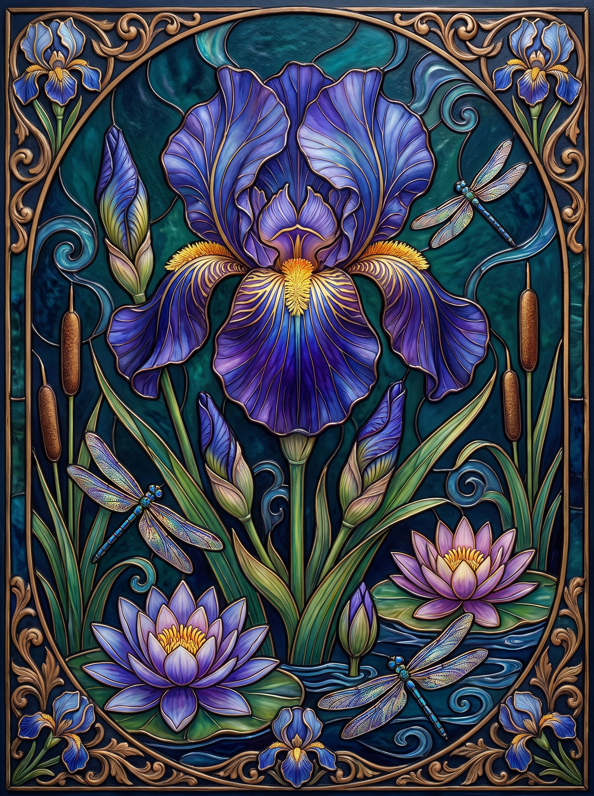 Iris And Dragonflies Panel